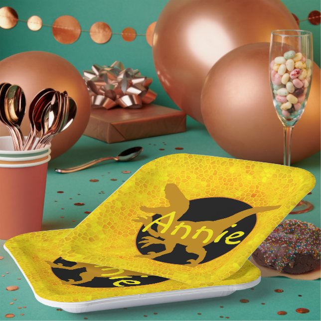 Personalized Yellow Dinosaur  Paper Plates (Multi)