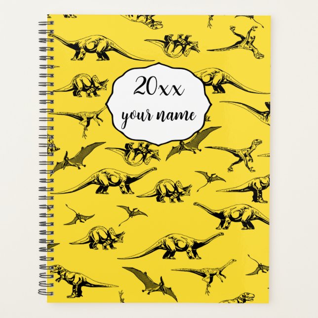Personalized Yellow Dinosaur Planner for Kids (Front)