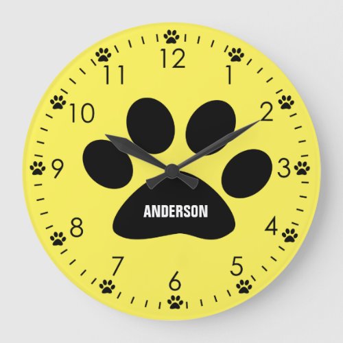 Personalized Yellow Dog Paw Large Clock