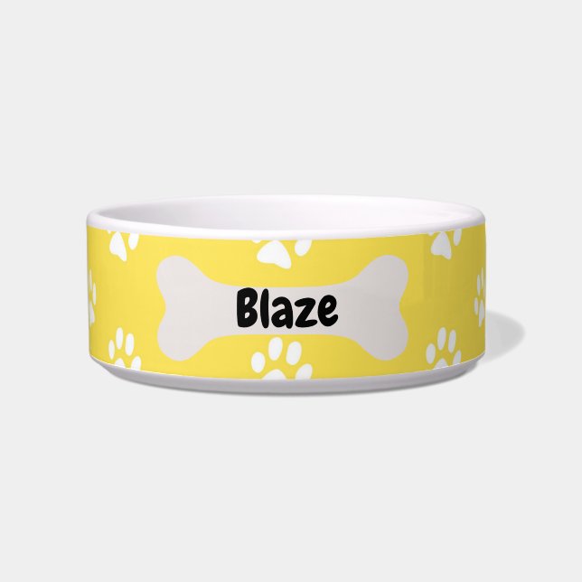 Personalized  Yellow Dog Puppy Paw Print Bowl (Front)