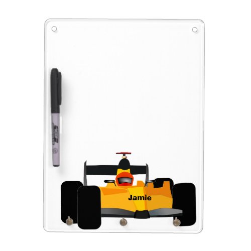 Personalized Yellow Dragster Race Car Dry_Erase Board