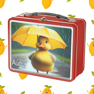 Personalized Yellow Duckling | Whimsical Rainy Day Metal Lunch Box