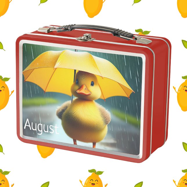 Personalized Yellow Duckling | Whimsical Rainy Day Metal Lunch Box (Creator Uploaded)