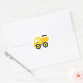 Personalized Yellow Dump Truck Classic Round Sticker