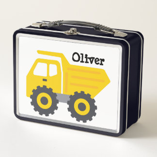 Personalized Yellow Dump Truck Metal Lunch Box