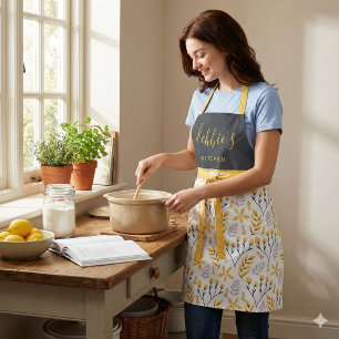Personalized Yellow Floral All-Over Print Apron