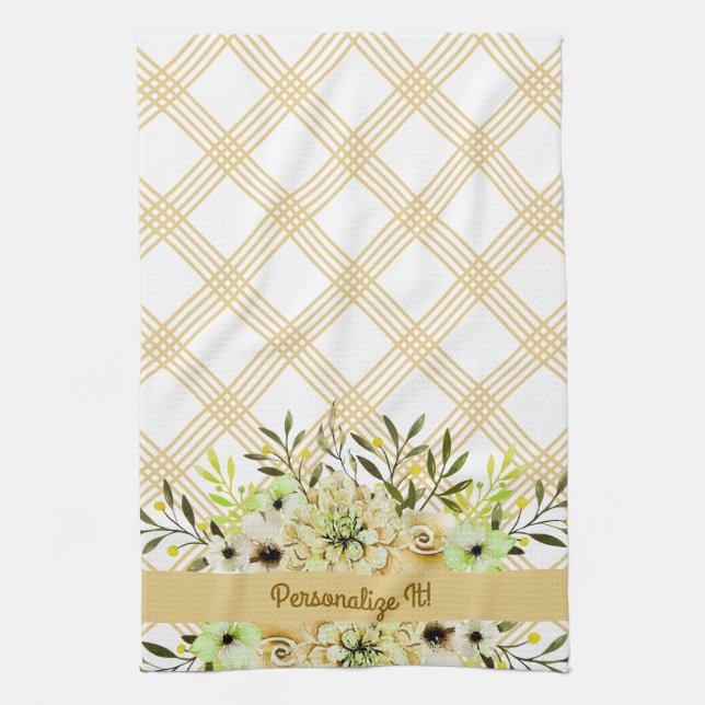 PERSONALIZED Yellow Floral Kitchen Towel (Vertical)