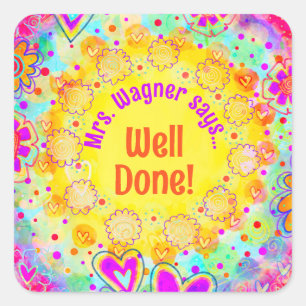 Personalized Yellow Floral Motivational Teacher  Square Sticker