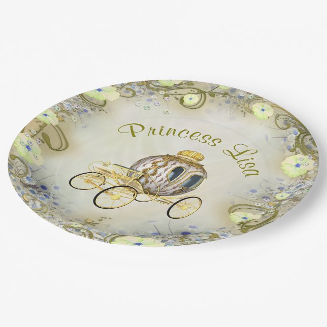 Personalized Yellow Floral Princess Enchanted Paper Plates (Angled)