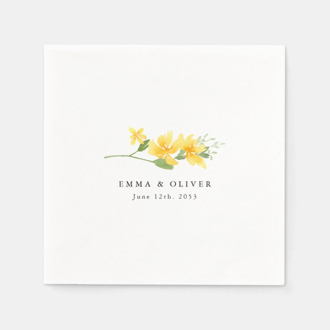 Personalized Yellow Floral Rose Wedding Napkins (Front)