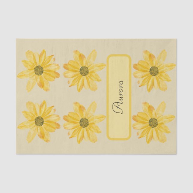 Personalized Yellow Floral Tissue Paper Wrapper (Front)