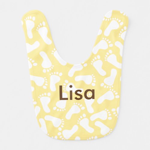 Personalized Yellow Foot Prints Baby Bib