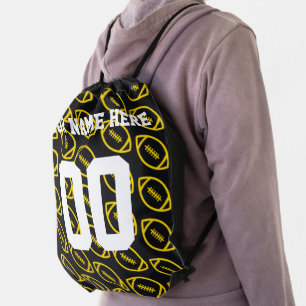 Personalized Yellow Football Sports Drawstring Bag