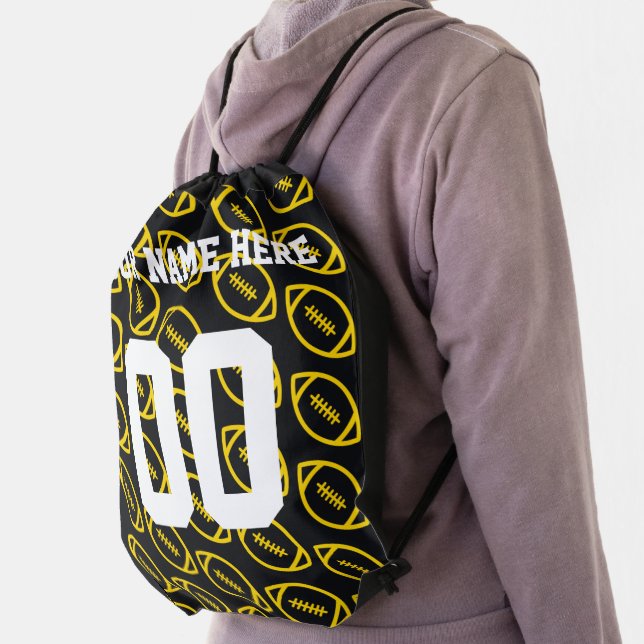 Personalized Yellow Football Sports Drawstring Bag (Insitu)