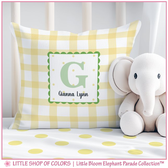 Personalized Yellow Gingham Monogram Nursery Throw Pillow (Creator Uploaded)