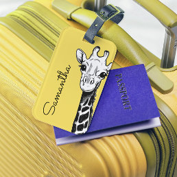 Personalized Yellow Giraffe Luggage Tag