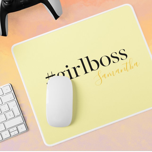 Personalized Yellow #GirlBoss Name  Mouse Pad (Creator Uploaded)