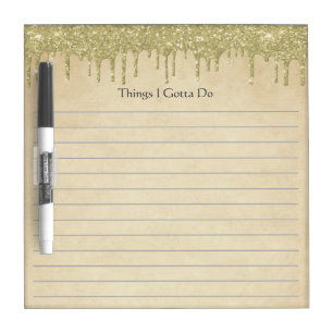 Personalized Yellow Gold Dripping Glitter Personal Dry Erase Board