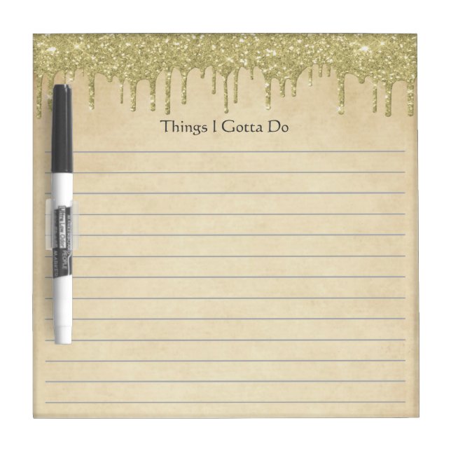 Personalized Yellow Gold Dripping Glitter Personal Dry Erase Board (Front)