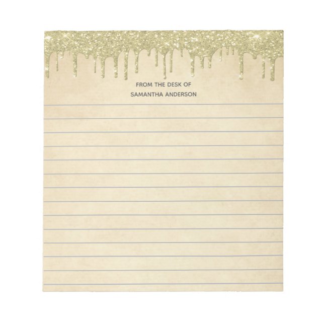Personalized Yellow Gold Dripping Glitter Personal Notepad (Front)