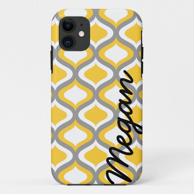 Personalized Yellow Gray Ogee Pattern Case-Mate iPhone Case (Back)