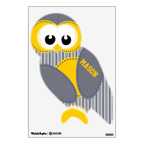 Personalized Yellow Gray Stripe Owl Wall Decal