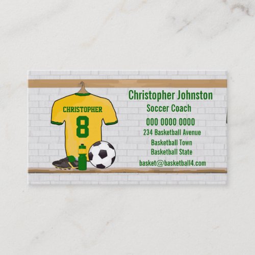 Personalized Yellow Green Football Soccer Jersey Business Card