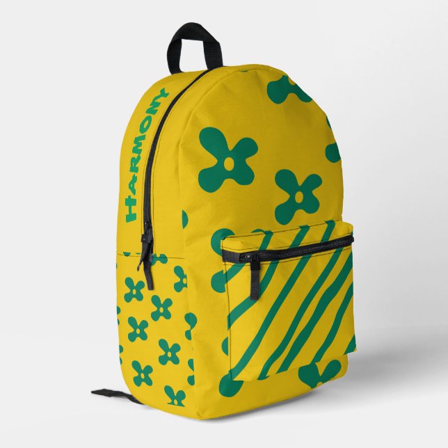 Personalized Yellow/Green  Printed Backpack (Back Corner Left)