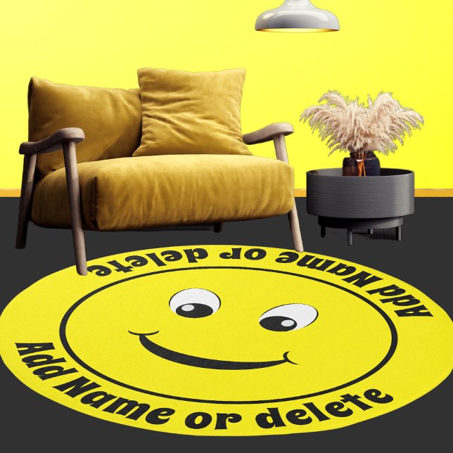 Personalized Yellow Happy Face Smiling Round Rug (Creator Uploaded)