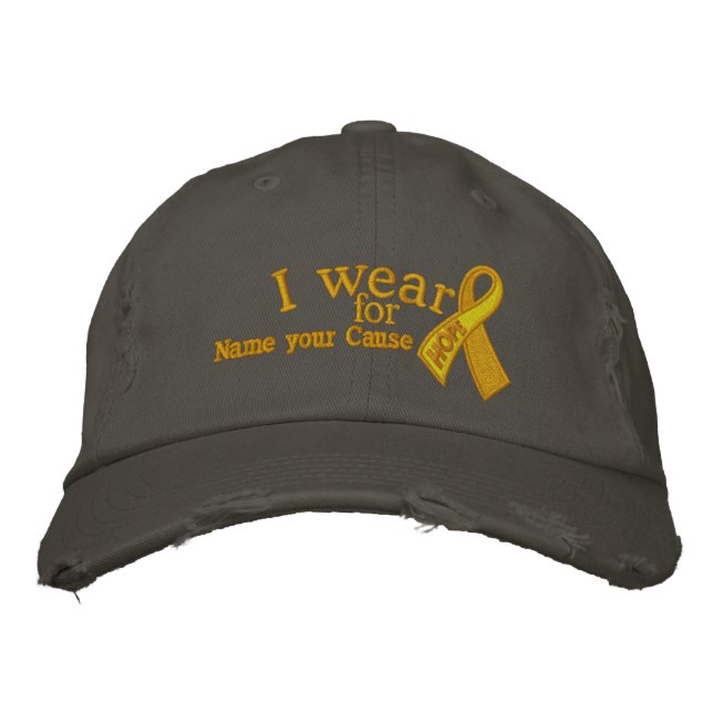Personalized Yellow Hope Ribbon Your Text Embroidered Baseball Hat (Front)