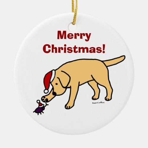 Personalized Yellow Lab Christmas Santa Hat Ceramic Ornament