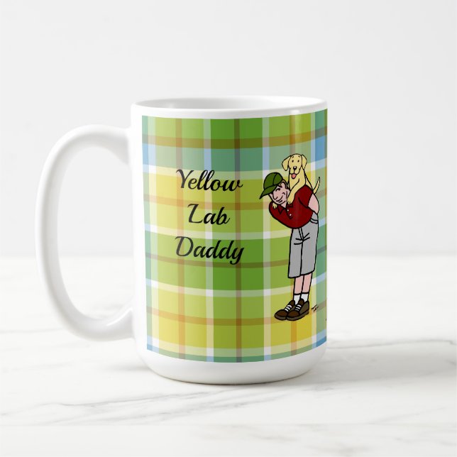 Personalized Yellow Lab Daddy Plaid in Red Coffee Mug (Left)