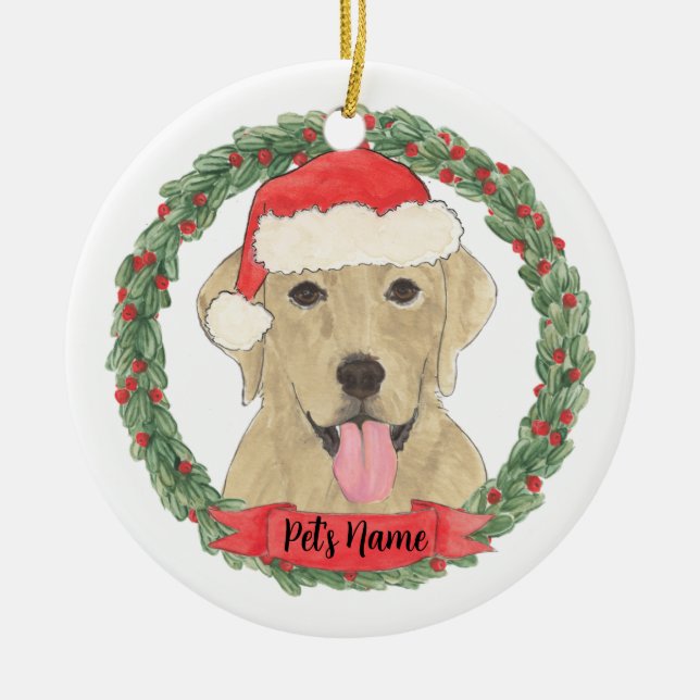 Personalized Yellow Lab Labrador Christmas Ceramic Ornament (Front)