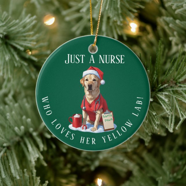Personalized Yellow Lab Lover Nurse Christmas Gift Ceramic Ornament (Tree)