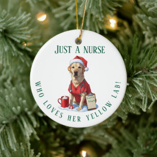 Personalized Yellow Lab Lover Nurse Christmas Gift Ceramic Ornament