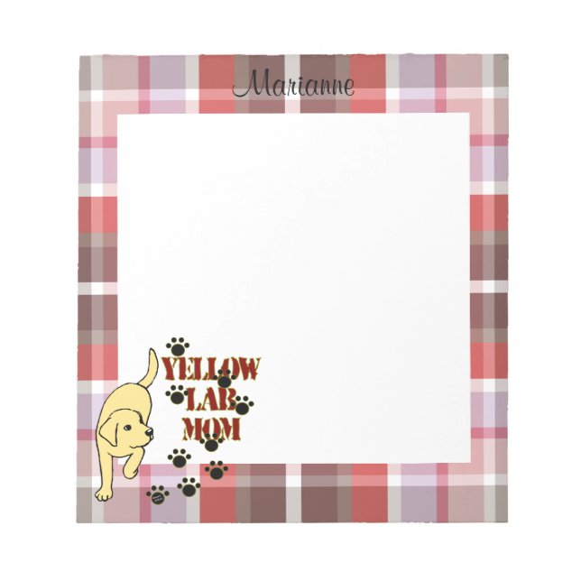 Personalized Yellow Lab Mom Plaid Notepad (Front)
