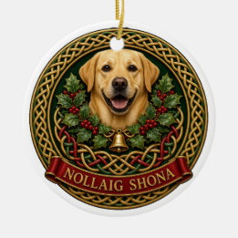 Personalized Yellow Lab Nollaig Shona Knot Ceramic Ornament