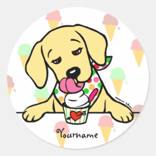 Personalized Yellow Lab Puppy Ice Cream Classic Round Sticker