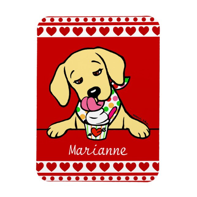 Personalized Yellow Lab Puppy Ice Cream Magnet (Vertical)