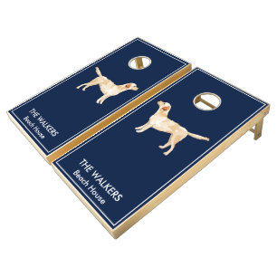 Personalized Yellow Lab Silhouette Preppy Cornhole Set