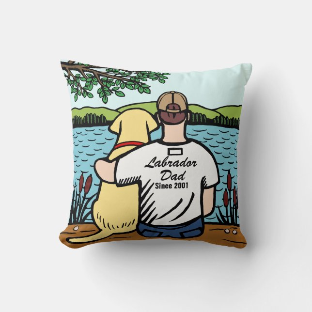 Personalized Yellow Labrador and Dad 2 Throw Pillow (Front)