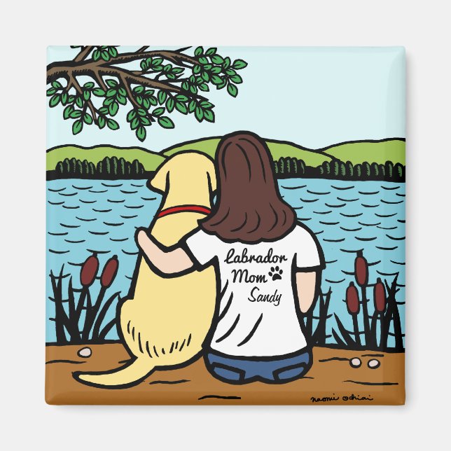 Personalized Yellow Labrador and Mom Long Magnet (Front)