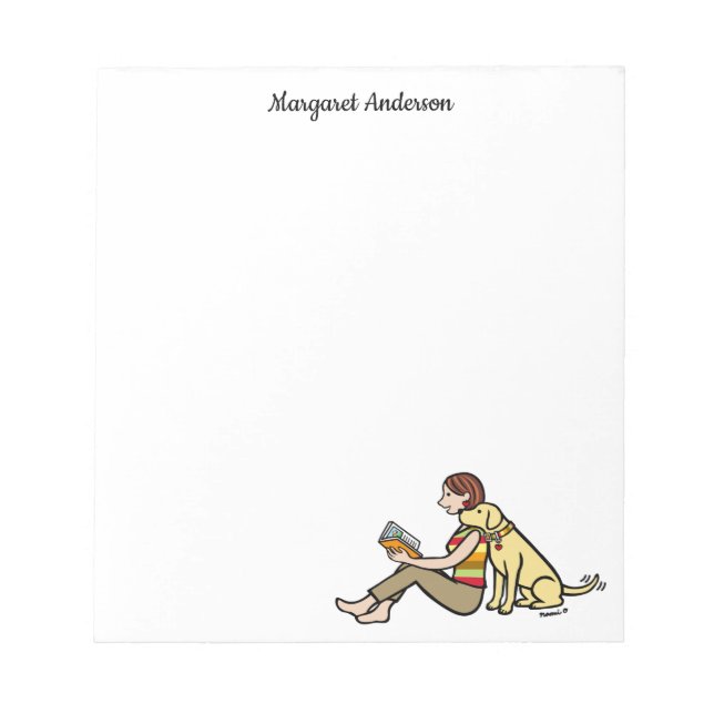 Personalized Yellow Labrador and Mom Reading Notepad (Front)