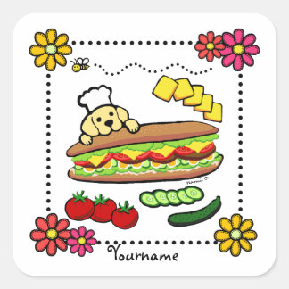 Personalized Yellow Labrador Bakery Cartoon Square Sticker