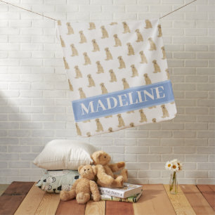 Personalized Yellow Labrador Blue & White Baby Blanket