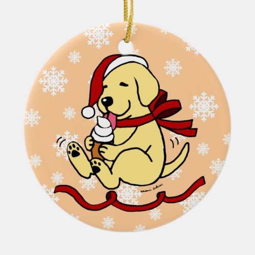 Personalized Yellow Labrador Cartoon Christmas Ceramic Ornament