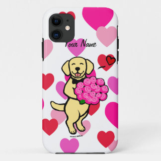 Personalized Yellow Labrador Cartoon Roses iPhone 11 Case