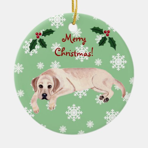 Personalized Yellow Labrador Christmas Ceramic Ornament