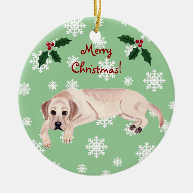 Personalized Yellow Labrador Christmas Ceramic Ornament (Front)