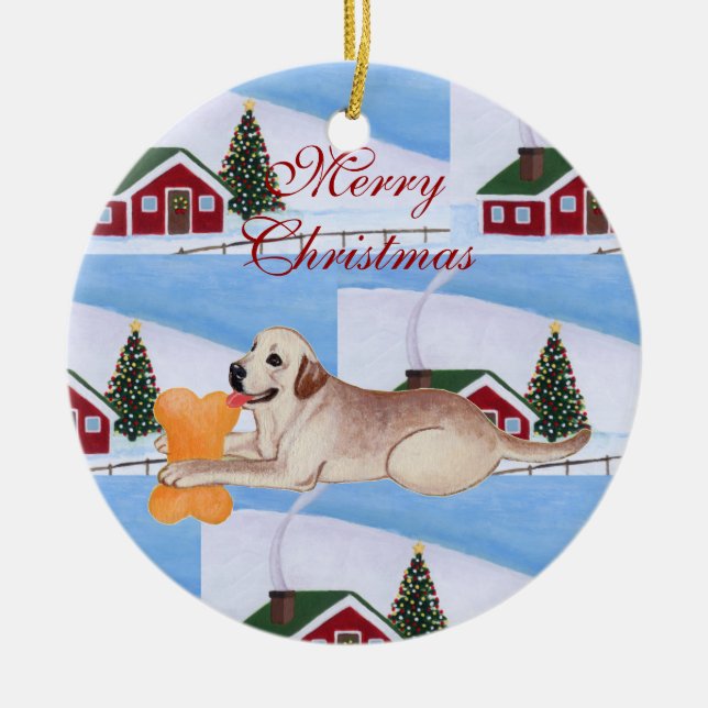 Personalized Yellow Labrador Christmas Ceramic Ornament (Front)